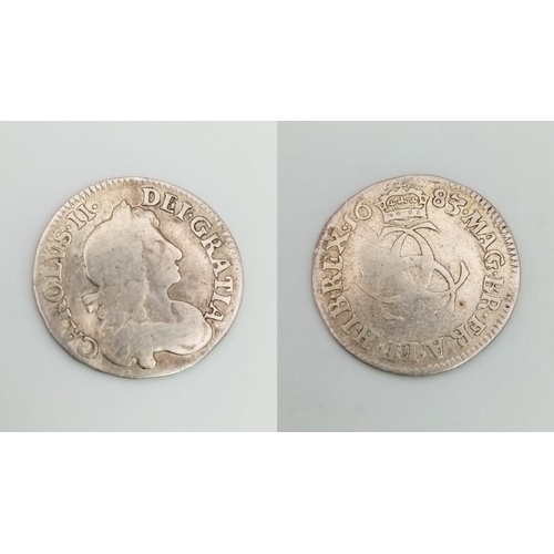 189 - A Charles II 1683 Silver Threepence Coin. S3386. Please see photos for conditions.