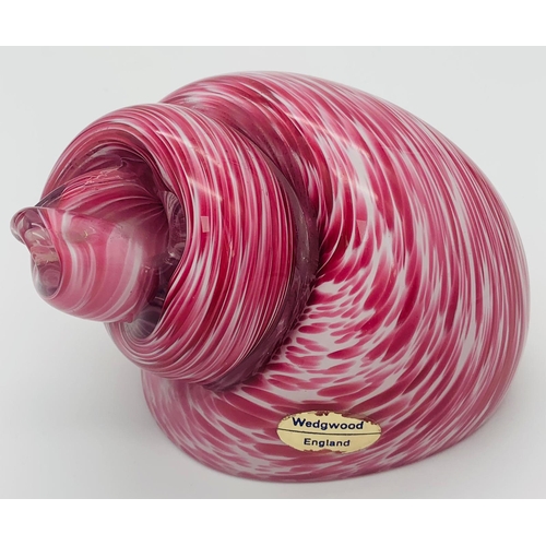 286 - A vintage, large, handmade and mouth-blown, cranberry and white glass snail made by Wedgwood, Englan... 