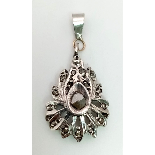 468 - A Vintage Silver and Rose-Cut Diamond Pendant. 3.5cm. Ref: 11327