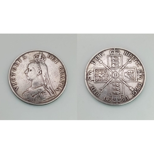 86 - An 1890 Queen Victoria Double Florin Silver Coin. Good definition but please see photos.