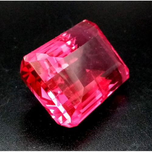 96 - A magnificent, large (73.15 carats), PINK TOURMALINE. Emerald cut, with uniform colouration and no i... 