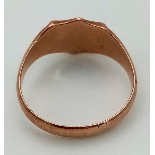 116 - A Vintage 9K Rose Gold Badge Signet Ring. Size U. 4.85g.