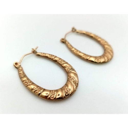 144 - A Pair of Vintage 9K Yellow Gold Horse-Shoe Hoop Earrings. Perfect for the equine lover. 1.1g