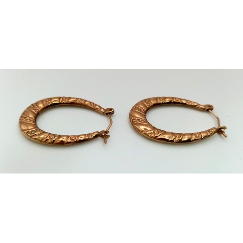 144 - A Pair of Vintage 9K Yellow Gold Horse-Shoe Hoop Earrings. Perfect for the equine lover. 1.1g