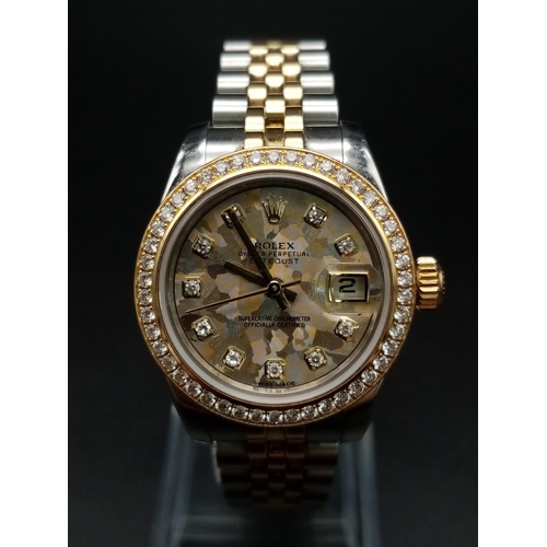 21 - A Bi-Metal Rolex Oyster Perpetual Datejust Diamond Ladies Watch. Gold and stainless steel strap and ... 