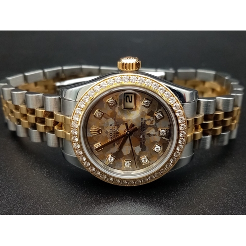 21 - A Bi-Metal Rolex Oyster Perpetual Datejust Diamond Ladies Watch. Gold and stainless steel strap and ... 