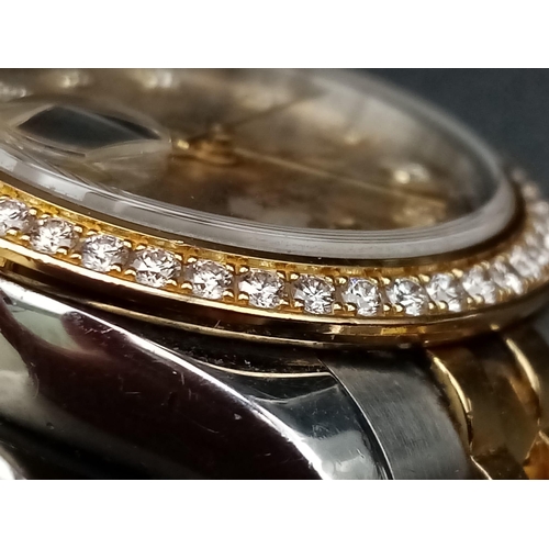 21 - A Bi-Metal Rolex Oyster Perpetual Datejust Diamond Ladies Watch. Gold and stainless steel strap and ... 