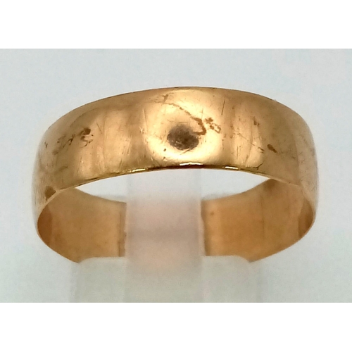 475 - A Vintage 9K Yellow Gold Band Ring. Slightly bent and out of shape so a/f. Size V/W. 2.52g