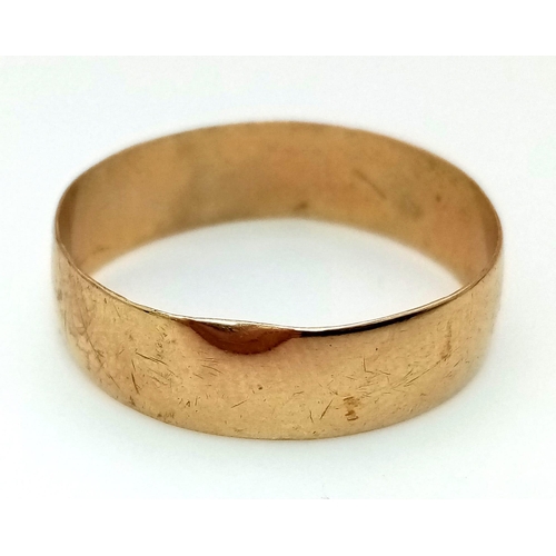 475 - A Vintage 9K Yellow Gold Band Ring. Slightly bent and out of shape so a/f. Size V/W. 2.52g