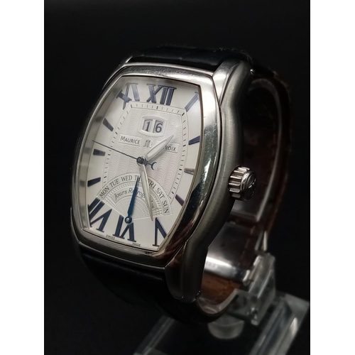 49 - A Maurice Lacroix Jours Retrogrades Gents watch. Original leather strap. Stainless steel case with s... 