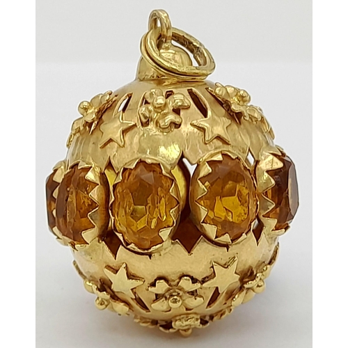 50 - A Glorious Edwardian Possibly Victorian 18K Gold Citrine Bauble Pendant. Nine quality oval cut citri... 