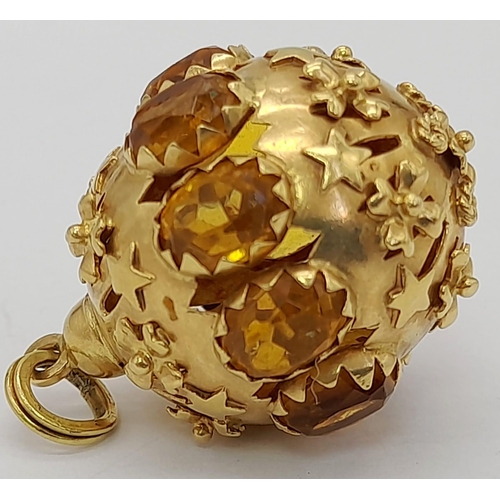 50 - A Glorious Edwardian Possibly Victorian 18K Gold Citrine Bauble Pendant. Nine quality oval cut citri... 