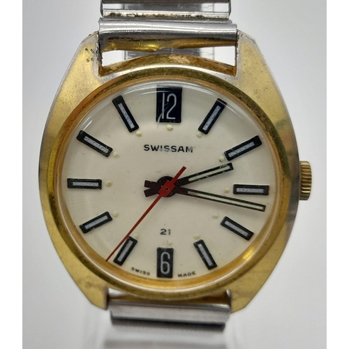 542 - A Vintage Swissam Gents Watch. Expandable strap. Two tone steel case - 35mm. Mechanical movement in ... 