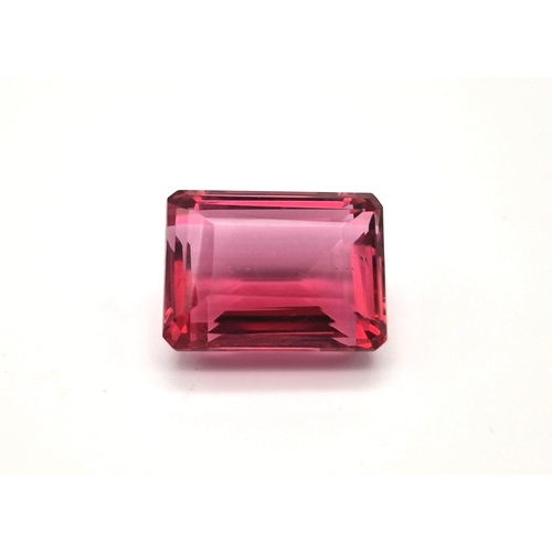 96 - A magnificent, large (73.15 carats), PINK TOURMALINE. Emerald cut, with uniform colouration and no i... 