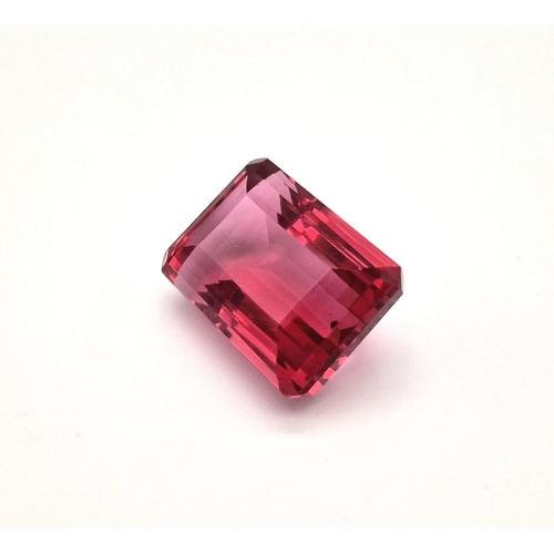 96 - A magnificent, large (73.15 carats), PINK TOURMALINE. Emerald cut, with uniform colouration and no i... 