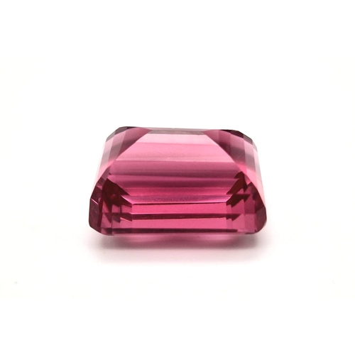 96 - A magnificent, large (73.15 carats), PINK TOURMALINE. Emerald cut, with uniform colouration and no i... 