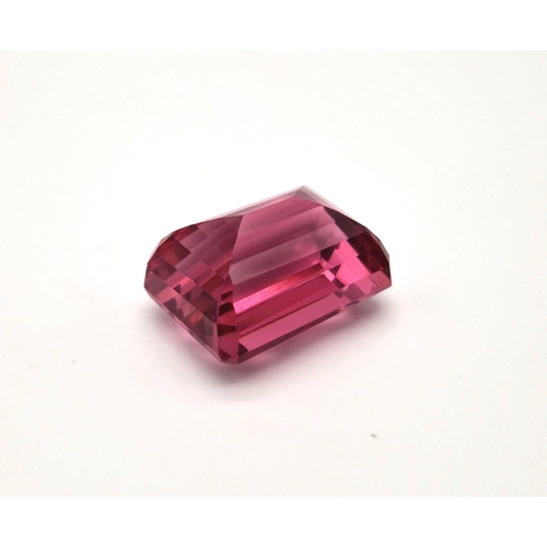 96 - A magnificent, large (73.15 carats), PINK TOURMALINE. Emerald cut, with uniform colouration and no i... 