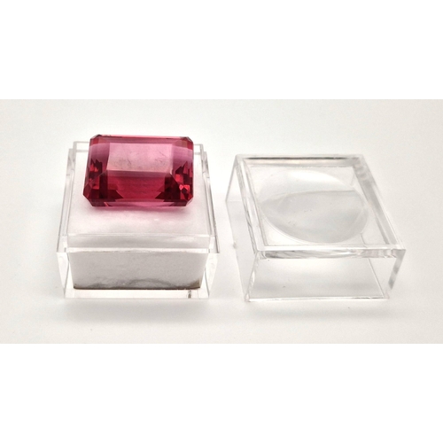 96 - A magnificent, large (73.15 carats), PINK TOURMALINE. Emerald cut, with uniform colouration and no i... 