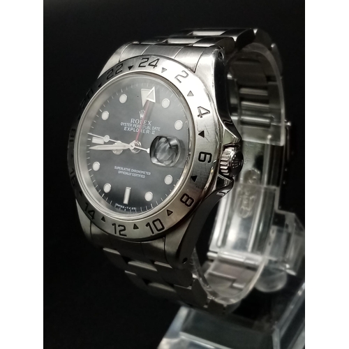 98 - A Vintage Rolex Explorer II Gents Watch. Stainless steel strap and case - 38mm. Black dial with date... 