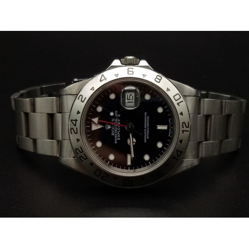 98 - A Vintage Rolex Explorer II Gents Watch. Stainless steel strap and case - 38mm. Black dial with date... 