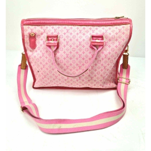 141 - A Louis Vuitton Mary Kate 2-way Bag. Strawberry pink canvas and patent leather with a monogram patte... 