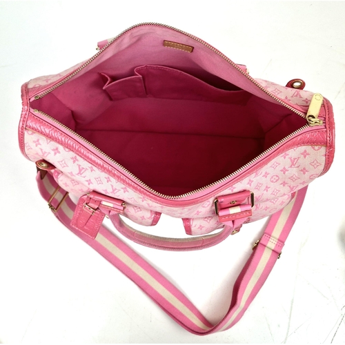 141 - A Louis Vuitton Mary Kate 2-way Bag. Strawberry pink canvas and patent leather with a monogram patte... 