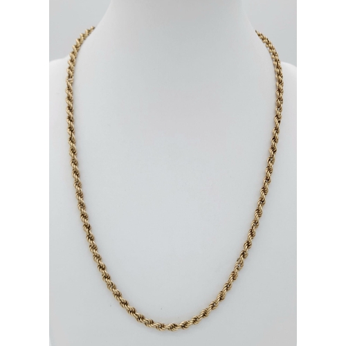 109 - A Vintage 9K Yellow Gold Rope Link Necklace. 48cm. 7.08g.