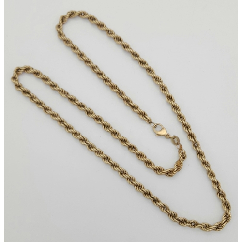 109 - A Vintage 9K Yellow Gold Rope Link Necklace. 48cm. 7.08g.