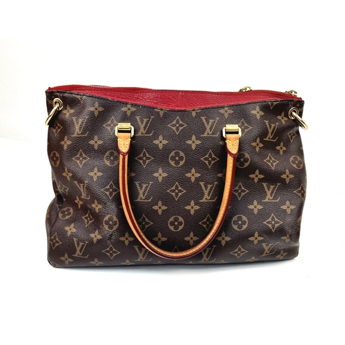 120 - A Louis Vuitton Pallas Monogram Shoulder Bag. Brown monogram canvas and leather. Gilded hardware. De... 