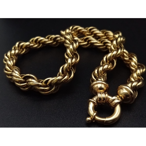 14 - A Beautiful Italian 15K Yellow Gold Rope Link Necklace. 40cm. 54.39g