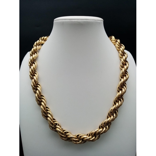 14 - A Beautiful Italian 15K Yellow Gold Rope Link Necklace. 40cm. 54.39g