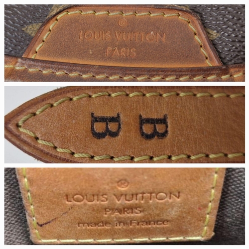 303 - A Louis Vuitton Sling Bag. Monogram canvas and brown leather. Open front flap. Inner zipped compartm... 