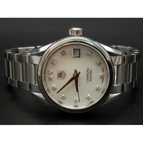 337 - A Tag Heuer Carrera Diamond Ladies Watch. Stainless steel strap and case - 28mm. Silver tone dial wi... 