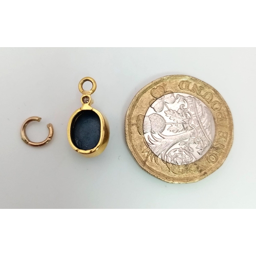 300 - A 9K Gold Sapphire and Diamond Pendant. Oval sapphire with a 0.03ct diamond. 15mm. 1.72g total weigh... 