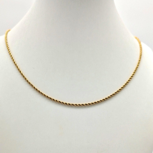 91 - A 9K Yellow Gold Thin Rope Necklace. 44cm.  4.87g