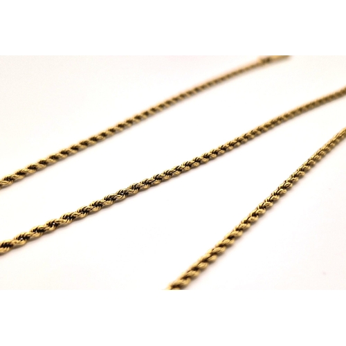 91 - A 9K Yellow Gold Thin Rope Necklace. 44cm.  4.87g