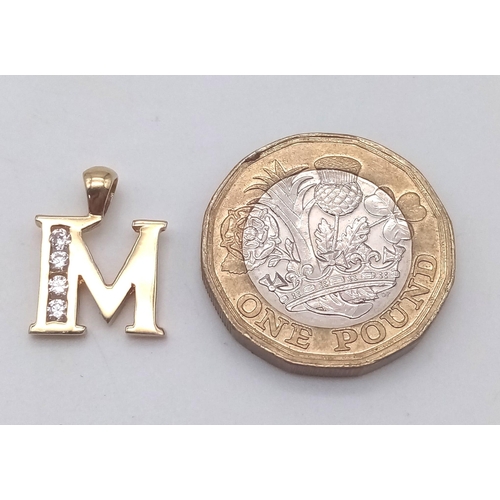 1199 - 14K YELLOW GOLD STONE SET INITIAL M CHARM/ PENDANT 1.6G.