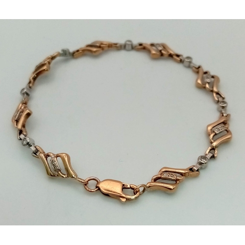 993 - 9k 2 Colour Gold Diamond Set Bracelet. Weighs 8.3G, 20cm in length.