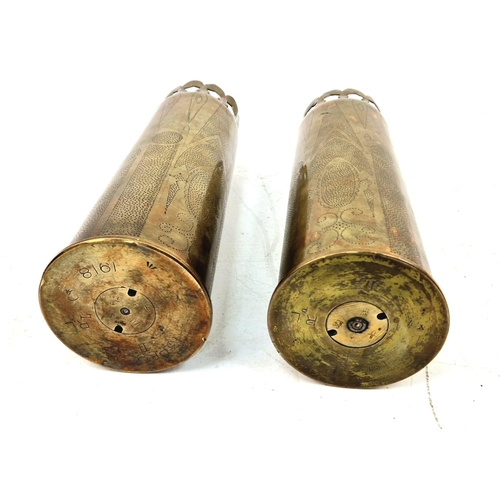 689 - INERT WW1 British Pair of Trench Art Vases made from 13 Pdr. Cases.