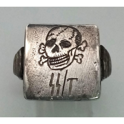 129 - 3rd Reich Waffen SS Totenkopf (Deaths Head) Division Bespoke made Silver Ring with Hidden Compartmen... 