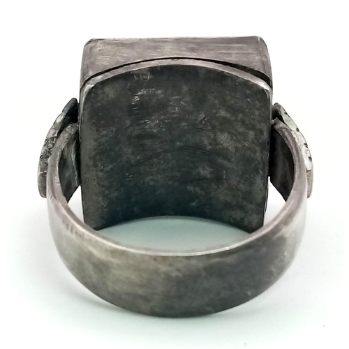 129 - 3rd Reich Waffen SS Totenkopf (Deaths Head) Division Bespoke made Silver Ring with Hidden Compartmen... 