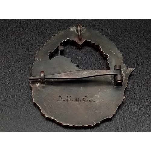 187 - WW2 German Kriegsmarine Destroyer Badge. Maker: S.H.U Co.