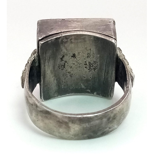 198 - 3rd Reich Waffen SS Totenkopf (Death’s Head) Division Bespoke Made Silver Ring with hidden compartme... 