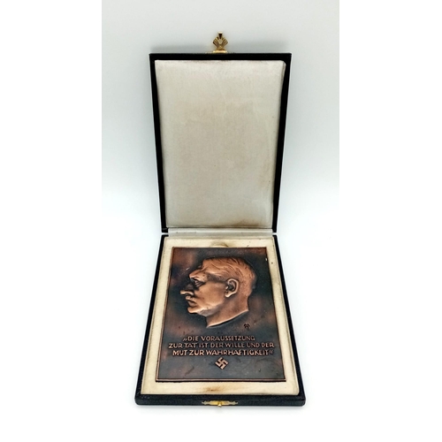 205 - 3rd Reich Copper Plated Cased Fuhrer Plaque. Awarded to middle ranking political and state officials... 