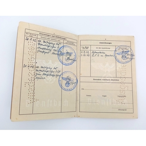 33 - RARE 3rd Reich Organisation Todt Dienst Buch (Service Book) with lots of stamped entries in his meda... 