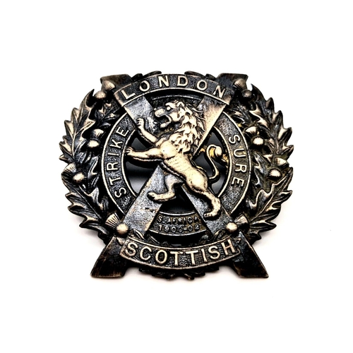 439 - WW1 British London Scottish Officers Silver Cap Badge