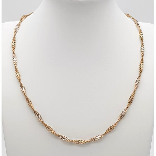 1196 - 9k 2 Colour Twist Chain. Weighs 5.3grams, 46cm length chain.