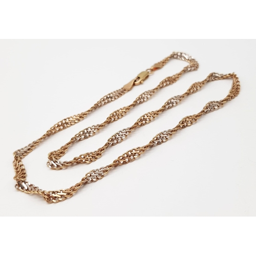 1196 - 9k 2 Colour Twist Chain. Weighs 5.3grams, 46cm length chain.