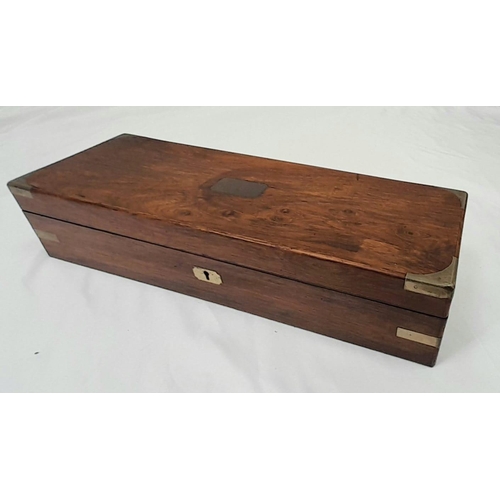 1209 - An Antique Victorian Wood and Brass Lined Glove Box with Contents Comprising: Chamois Gloves and Bru... 