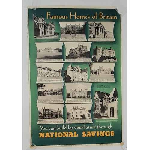 1201 - A Vintage Original 1948 National Savings Poster Illustrating Famous Homes of Britain 76 x 51cm